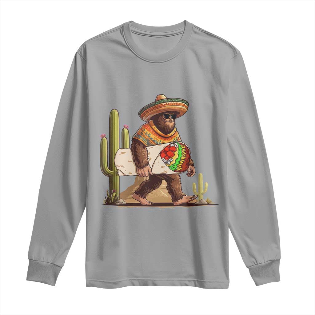 Funny Cinco De Mayo Bigfoot Burrito Lover Gift Long Sleeve Shirt TS12 Sport Gray Print Your Wear