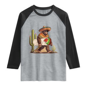 Funny Cinco De Mayo Bigfoot Burrito Lover Gift Raglan Shirt TS12 Heather Gray Black Print Your Wear