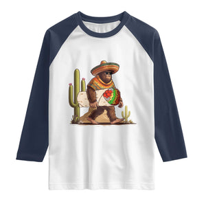 Funny Cinco De Mayo Bigfoot Burrito Lover Gift Raglan Shirt TS12 White Navy Print Your Wear