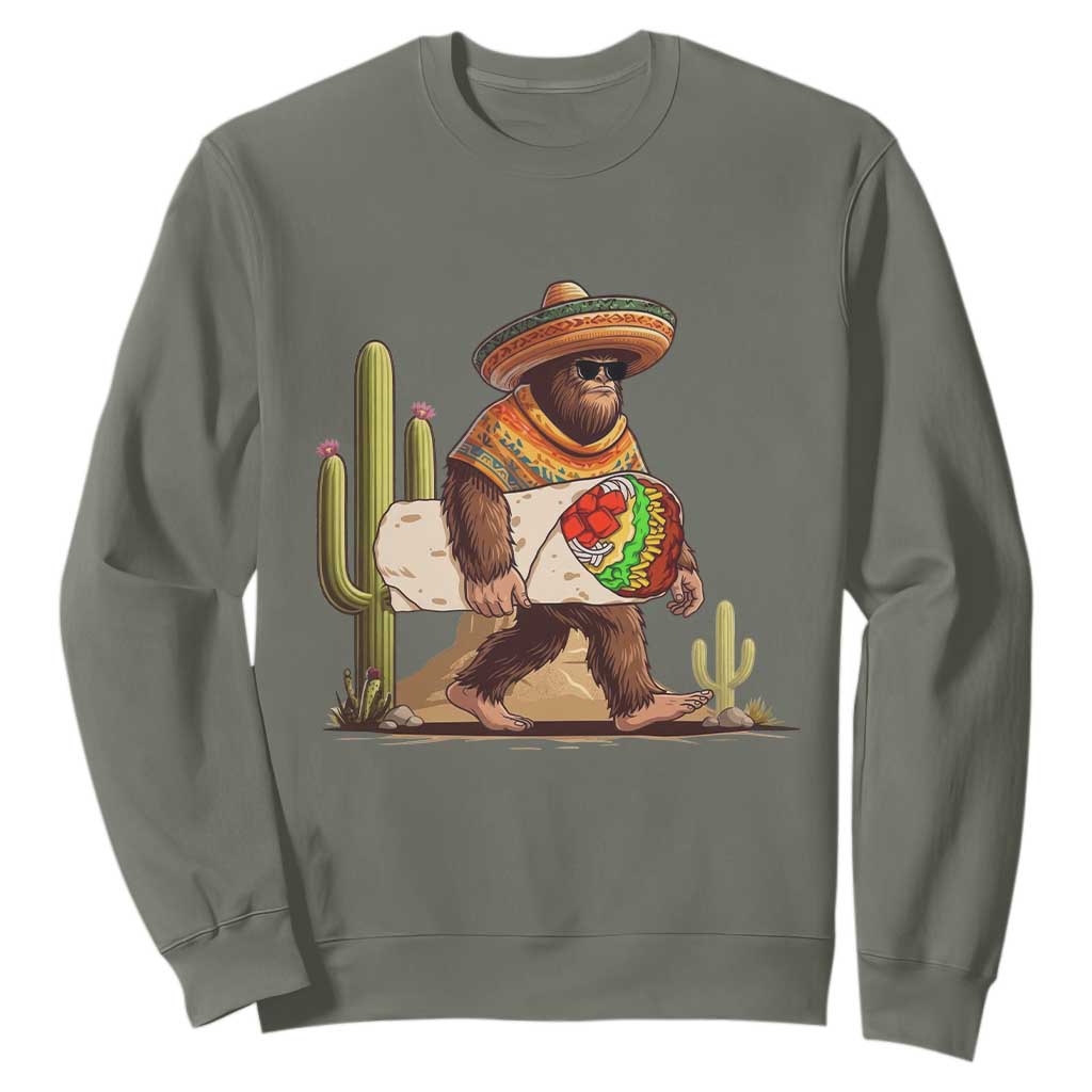 Funny Cinco De Mayo Bigfoot Burrito Lover Gift Sweatshirt TS12 Military Green Print Your Wear