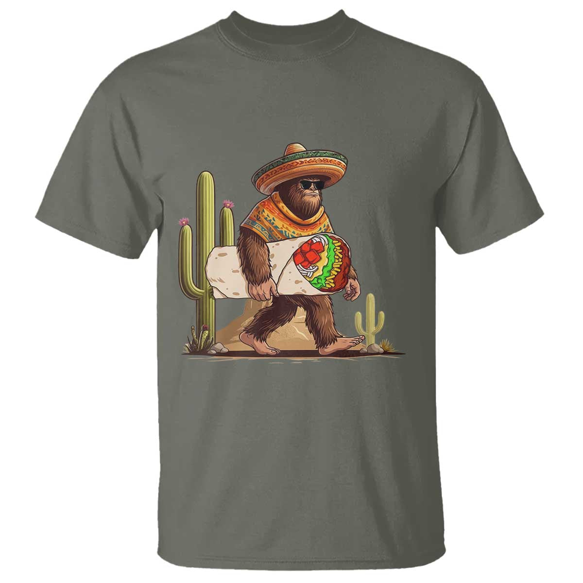 Funny Cinco De Mayo Bigfoot Burrito Lover Gift T Shirt TS12 Military Green Print Your Wear