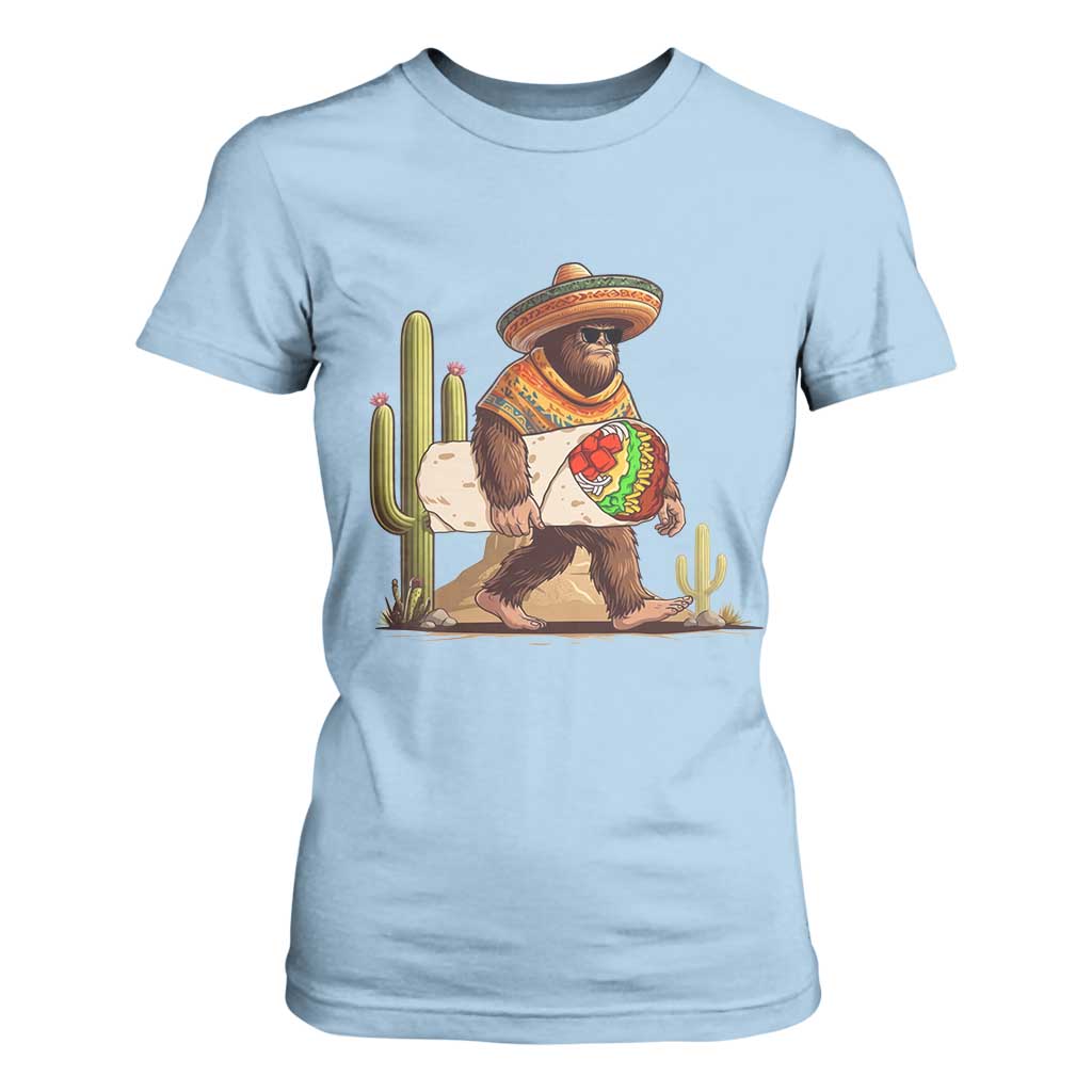 Funny Cinco De Mayo Bigfoot Burrito Lover Gift T Shirt For Women TS12 Light Blue Print Your Wear