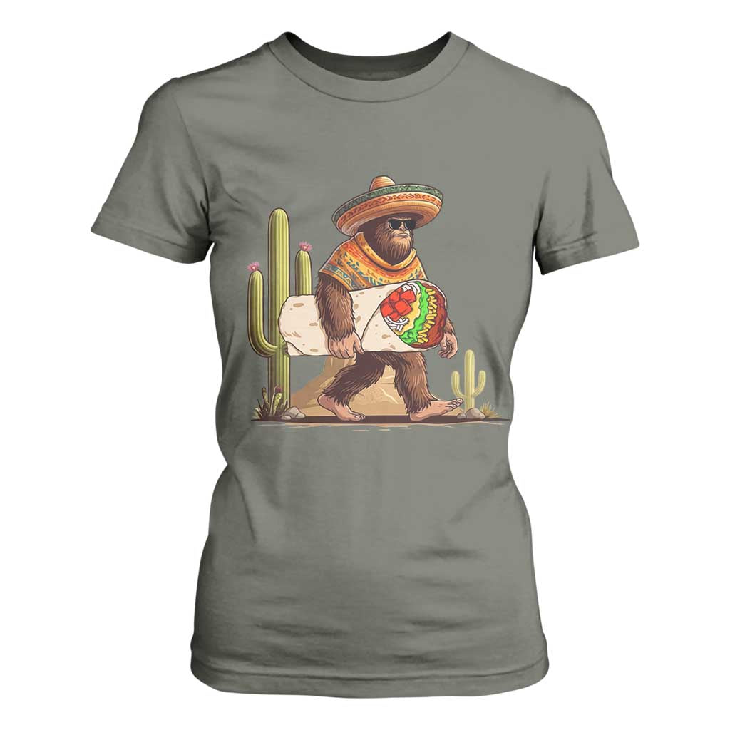 Funny Cinco De Mayo Bigfoot Burrito Lover Gift T Shirt For Women TS12 Military Green Print Your Wear