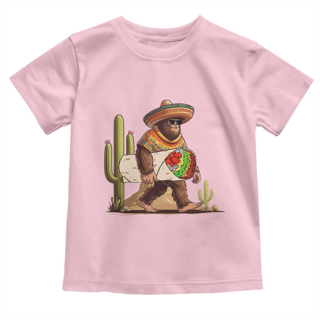 Funny Cinco De Mayo Bigfoot Burrito Lover Gift Toddler T Shirt TS12 Light Pink Print Your Wear