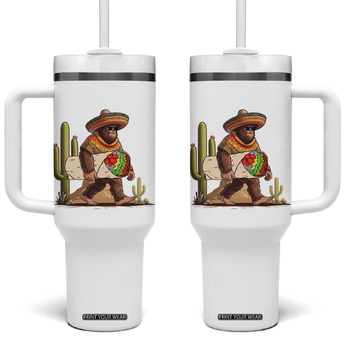 Funny Cinco De Mayo Bigfoot Burrito Lover Gift Tumbler With Handle TS12 One Size: 40 oz White Print Your Wear