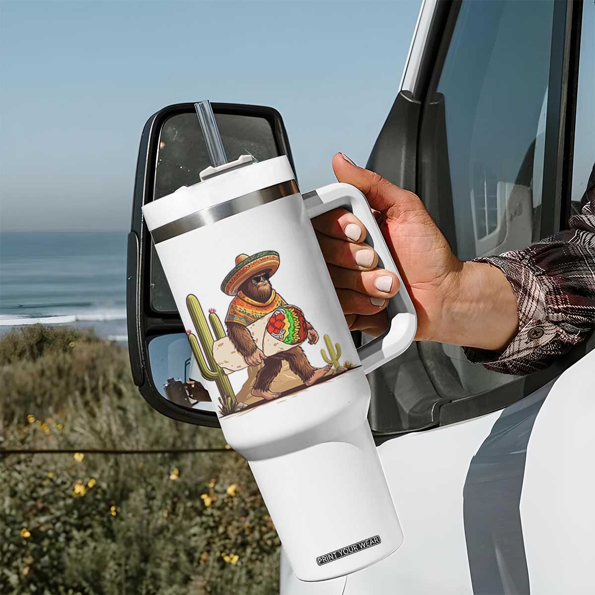 Funny Cinco De Mayo Bigfoot Burrito Lover Gift Tumbler With Handle TS12 Print Your Wear
