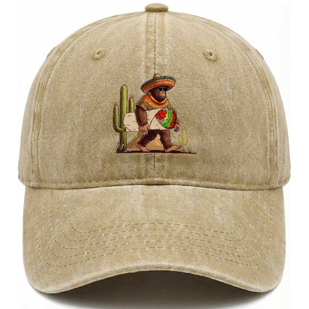 Funny Cinco De Mayo Bigfoot Burrito Lover Gift Washed Cotton Baseball Cap TS12 Print Your Wear