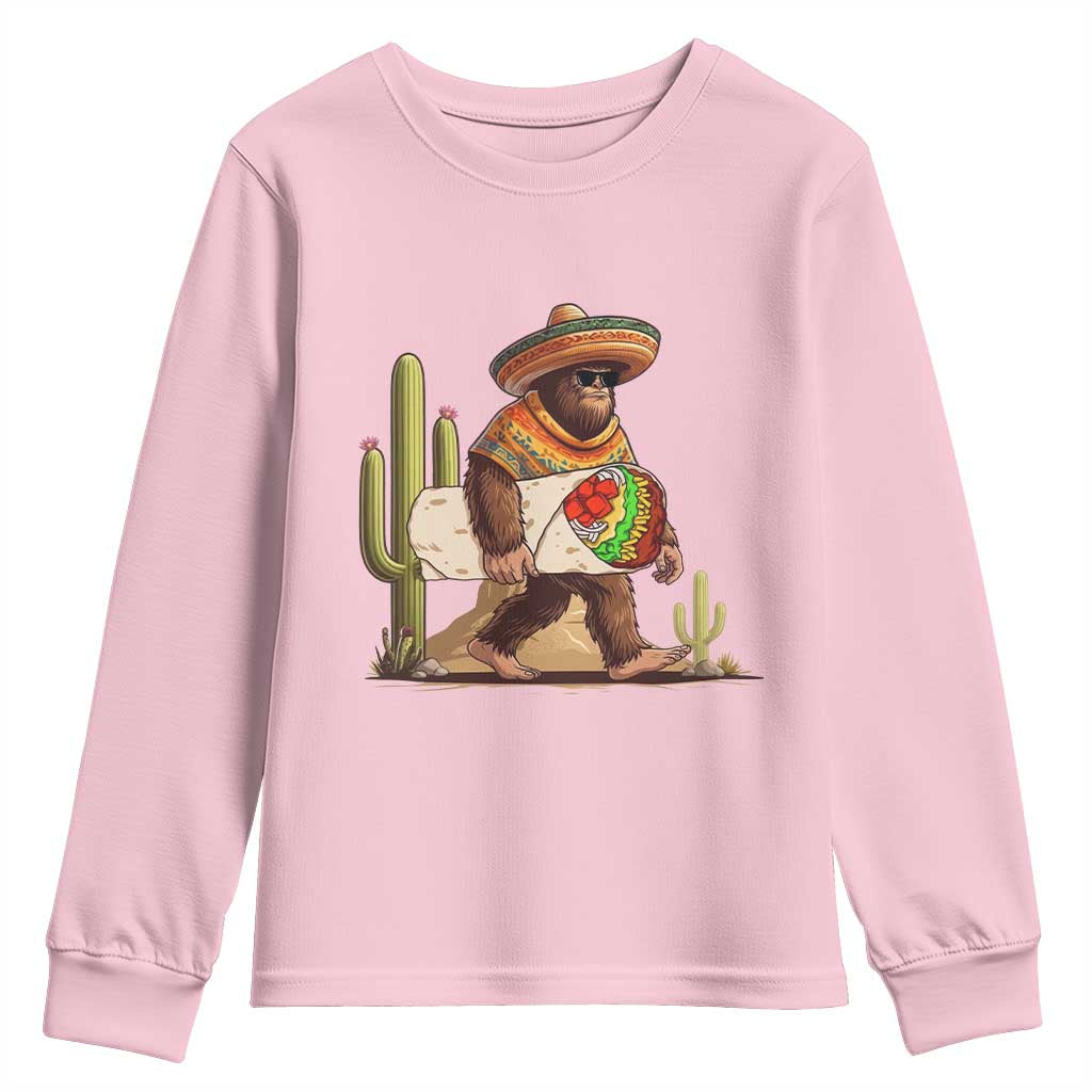 Funny Cinco De Mayo Bigfoot Burrito Lover Gift Youth Sweatshirt TS12 Light Pink Print Your Wear