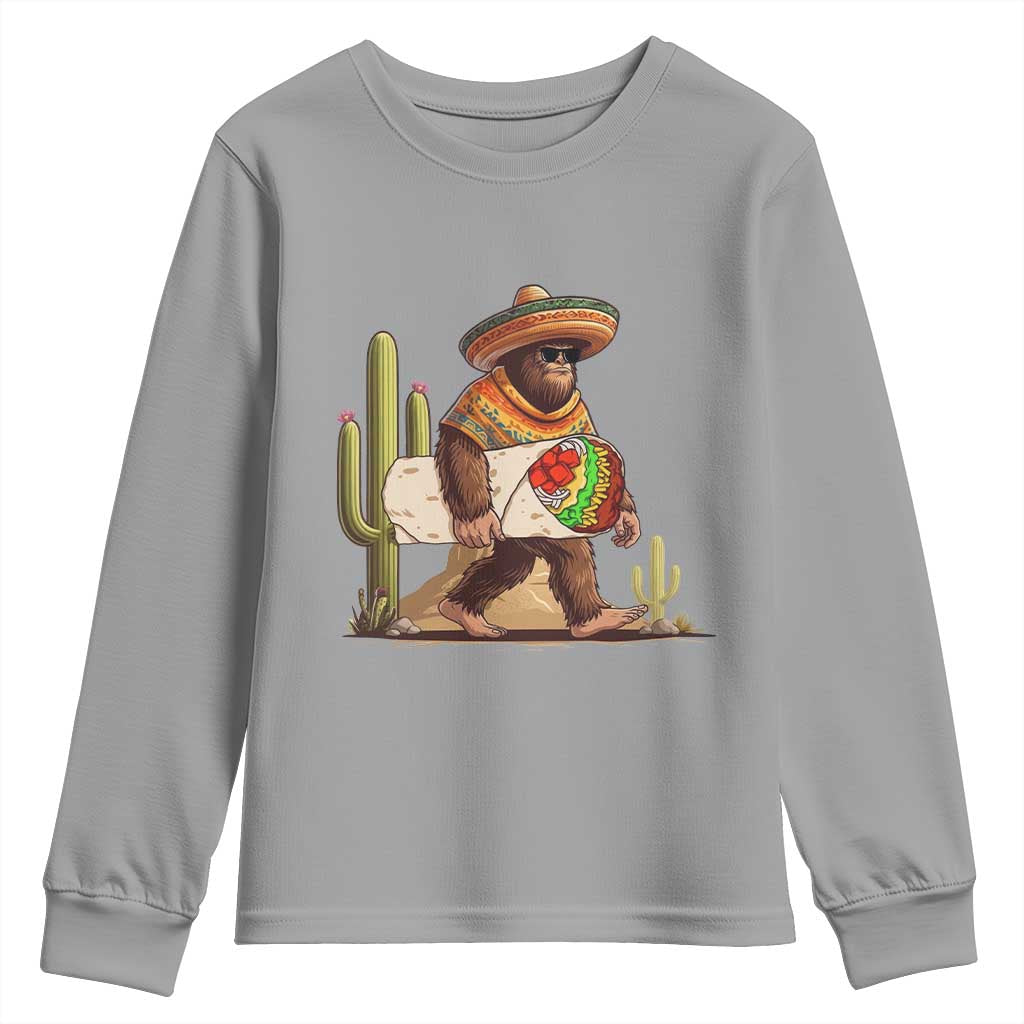 Funny Cinco De Mayo Bigfoot Burrito Lover Gift Youth Sweatshirt TS12 Sport Gray Print Your Wear