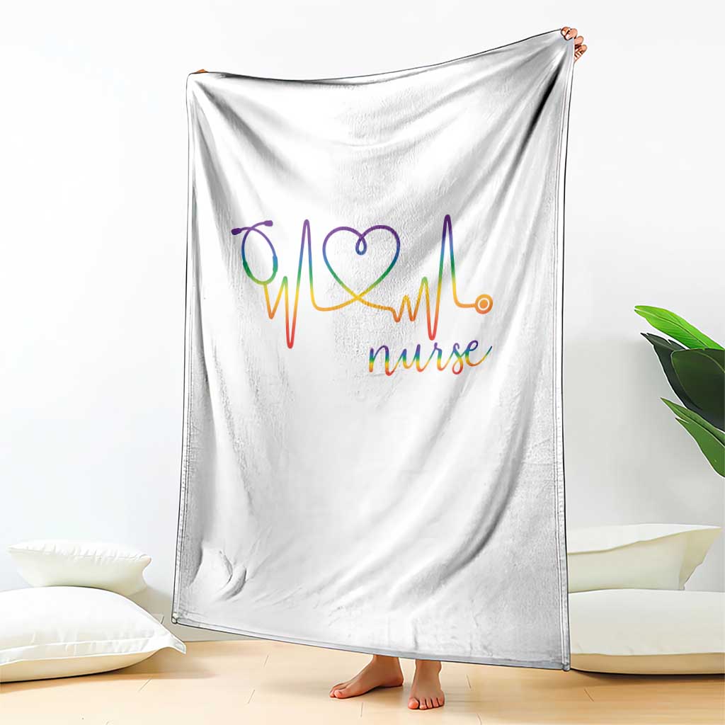 Nurse Heartbeat Rainbow Heart LGBTQ Pride Throw Blanket Medical Professional Support TS12 Print Your Wear