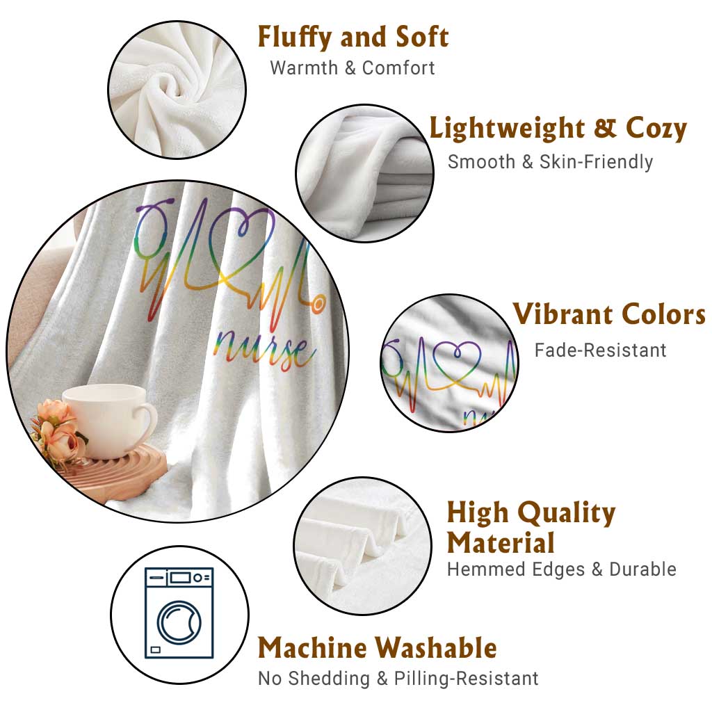 Nurse Heartbeat Rainbow Heart LGBTQ Pride Throw Blanket Medical Professional Support TS12 Print Your Wear
