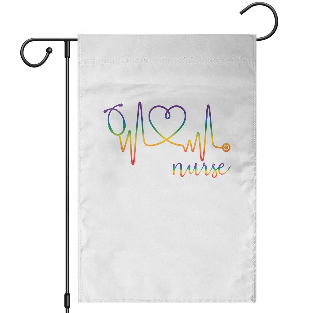 Nurse Heartbeat Rainbow Heart LGBTQ Pride Garden Flag Medical Professional Support TS12 White Print Your Wear