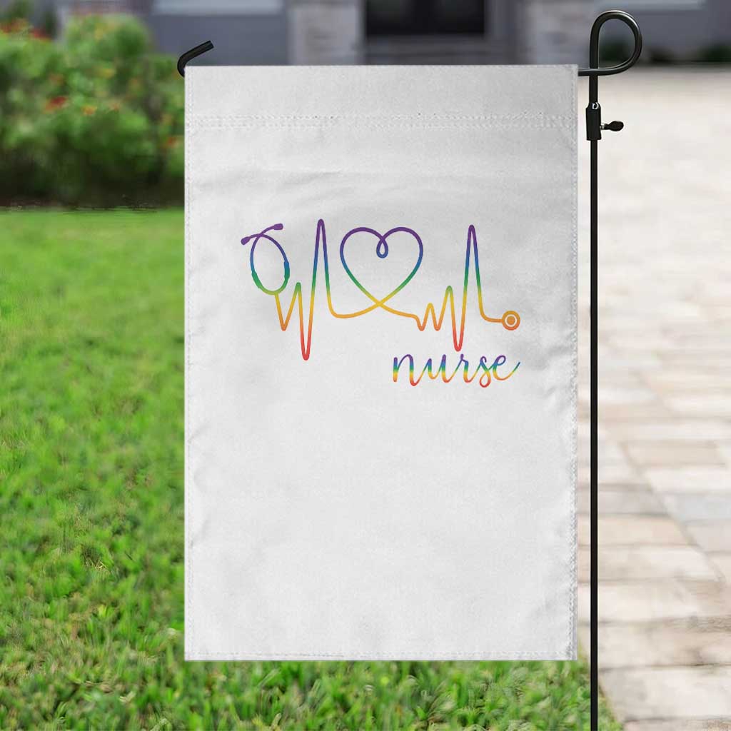 Nurse Heartbeat Rainbow Heart LGBTQ Pride Garden Flag Medical Professional Support TS12 Print Your Wear
