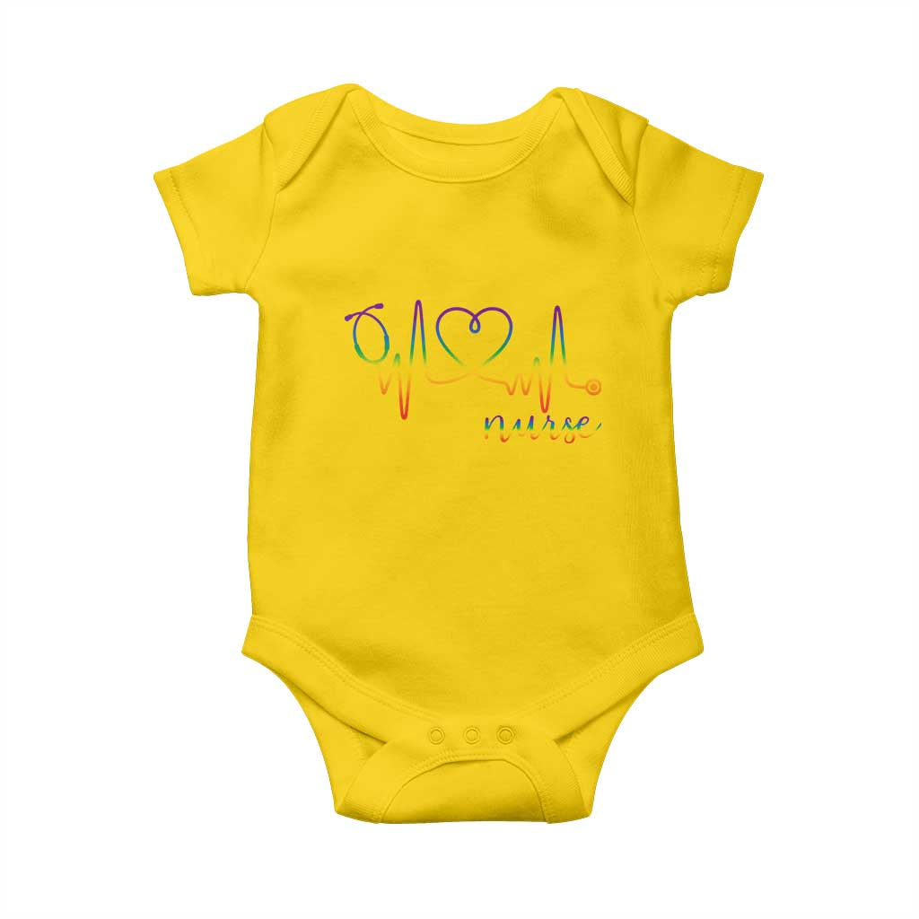 Nurse Heartbeat Rainbow Heart LGBTQ Pride Baby Onesie Medical Professional Support