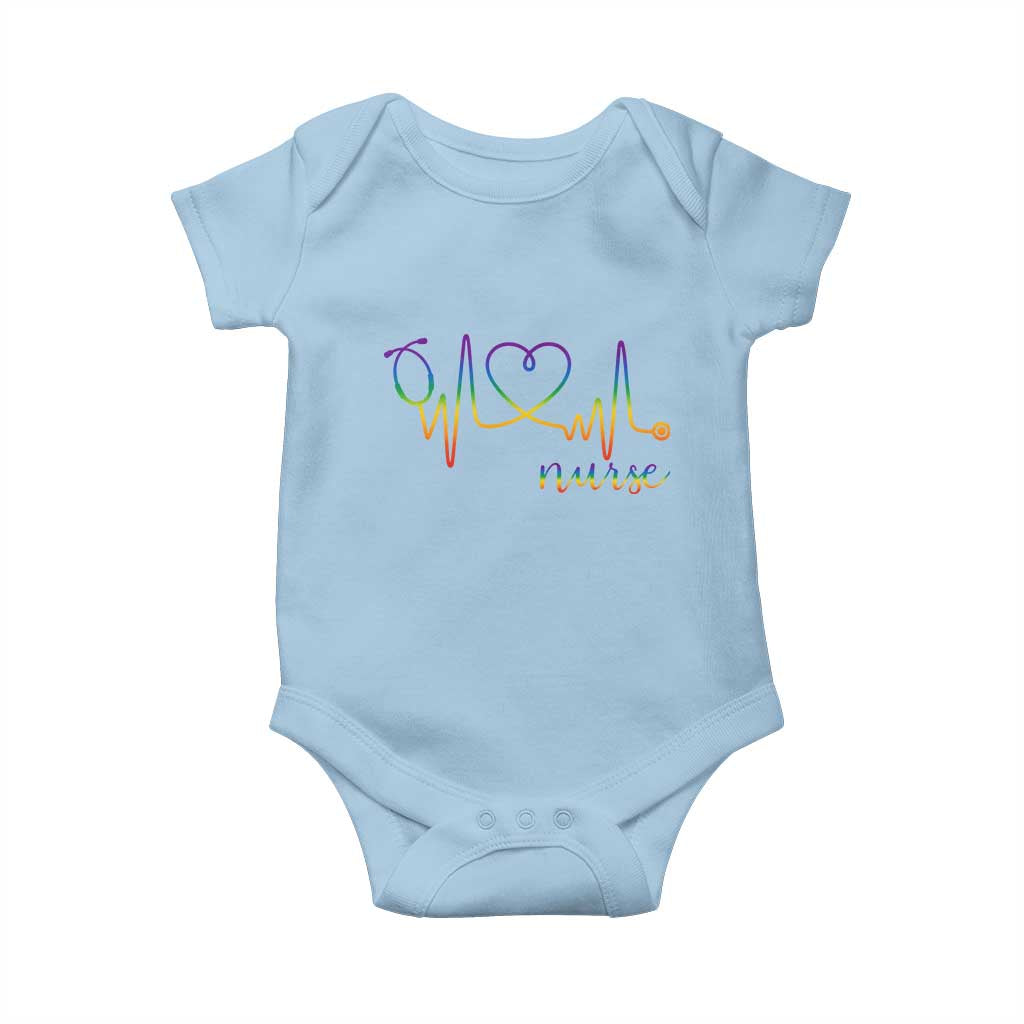 Nurse Heartbeat Rainbow Heart LGBTQ Pride Baby Onesie Medical Professional Support
