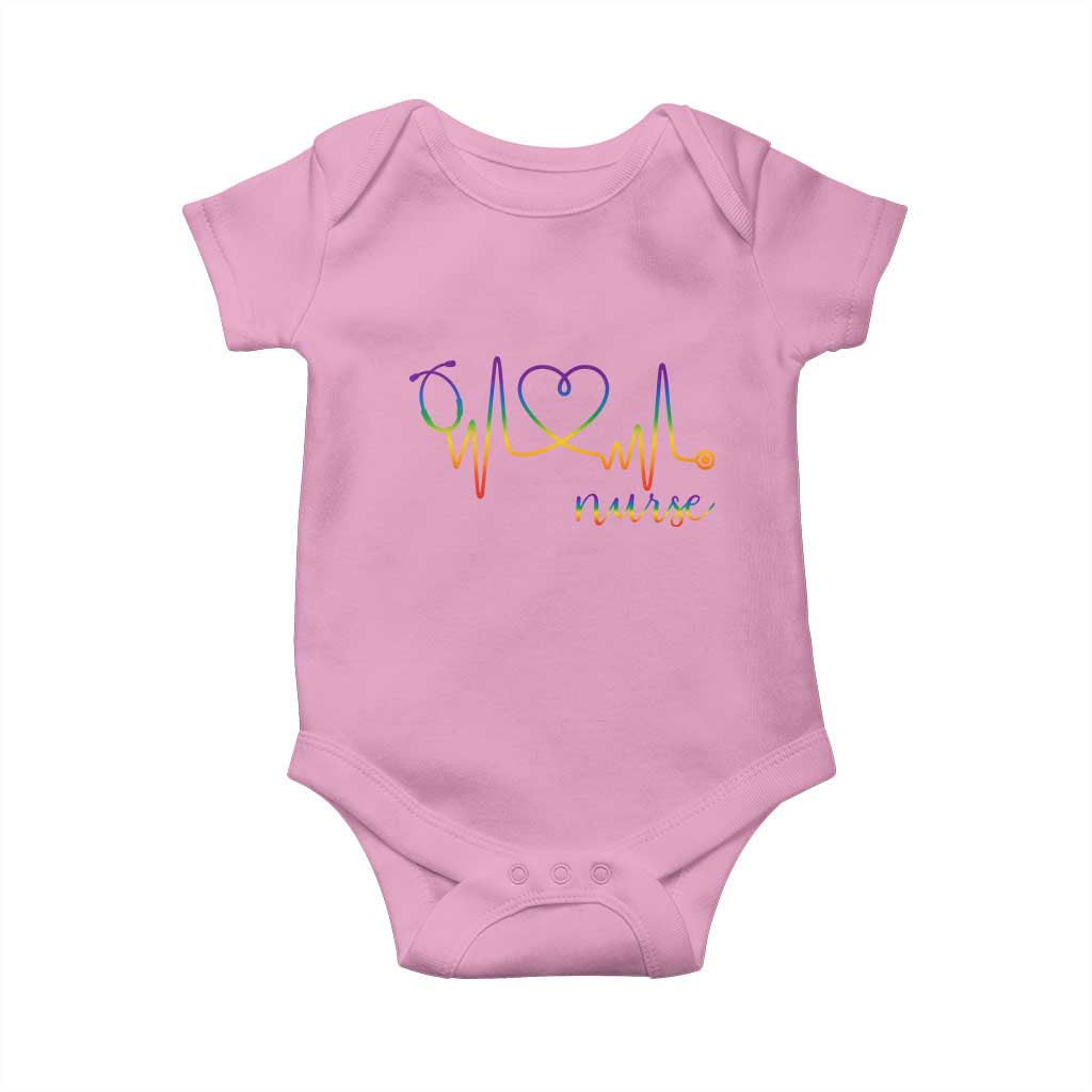 Nurse Heartbeat Rainbow Heart LGBTQ Pride Baby Onesie Medical Professional Support