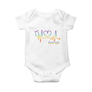 Nurse Heartbeat Rainbow Heart LGBTQ Pride Baby Onesie Medical Professional Support