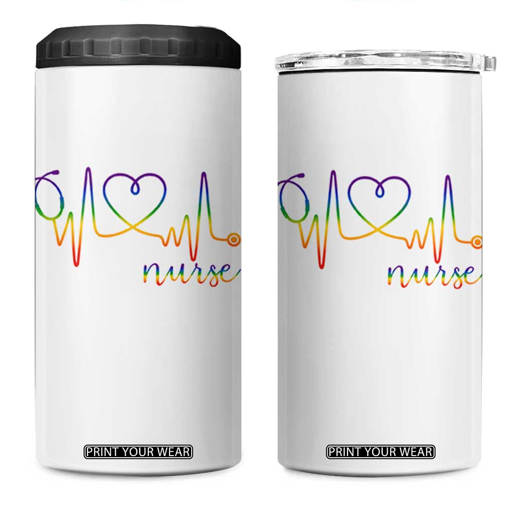 Nurse Heartbeat Rainbow Heart LGBTQ Pride 4 in 1 Can Cooler Tumbler Medical Professional Support TS12 One Size: 16 oz White Print Your Wear