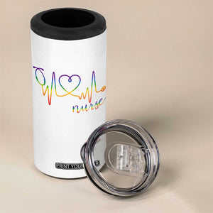 Nurse Heartbeat Rainbow Heart LGBTQ Pride 4 in 1 Can Cooler Tumbler Medical Professional Support TS12 Print Your Wear
