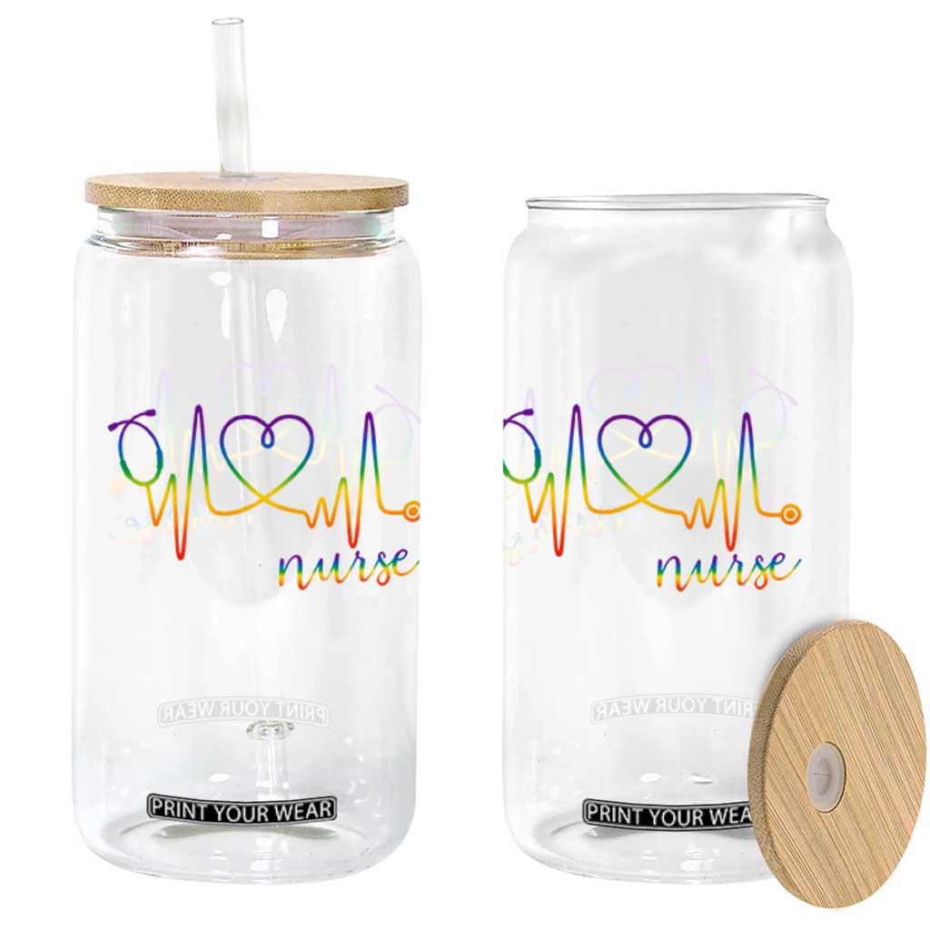 Nurse Heartbeat Rainbow Heart LGBTQ Pride Glass Can Medical Professional Support TS12 Print Your Wear