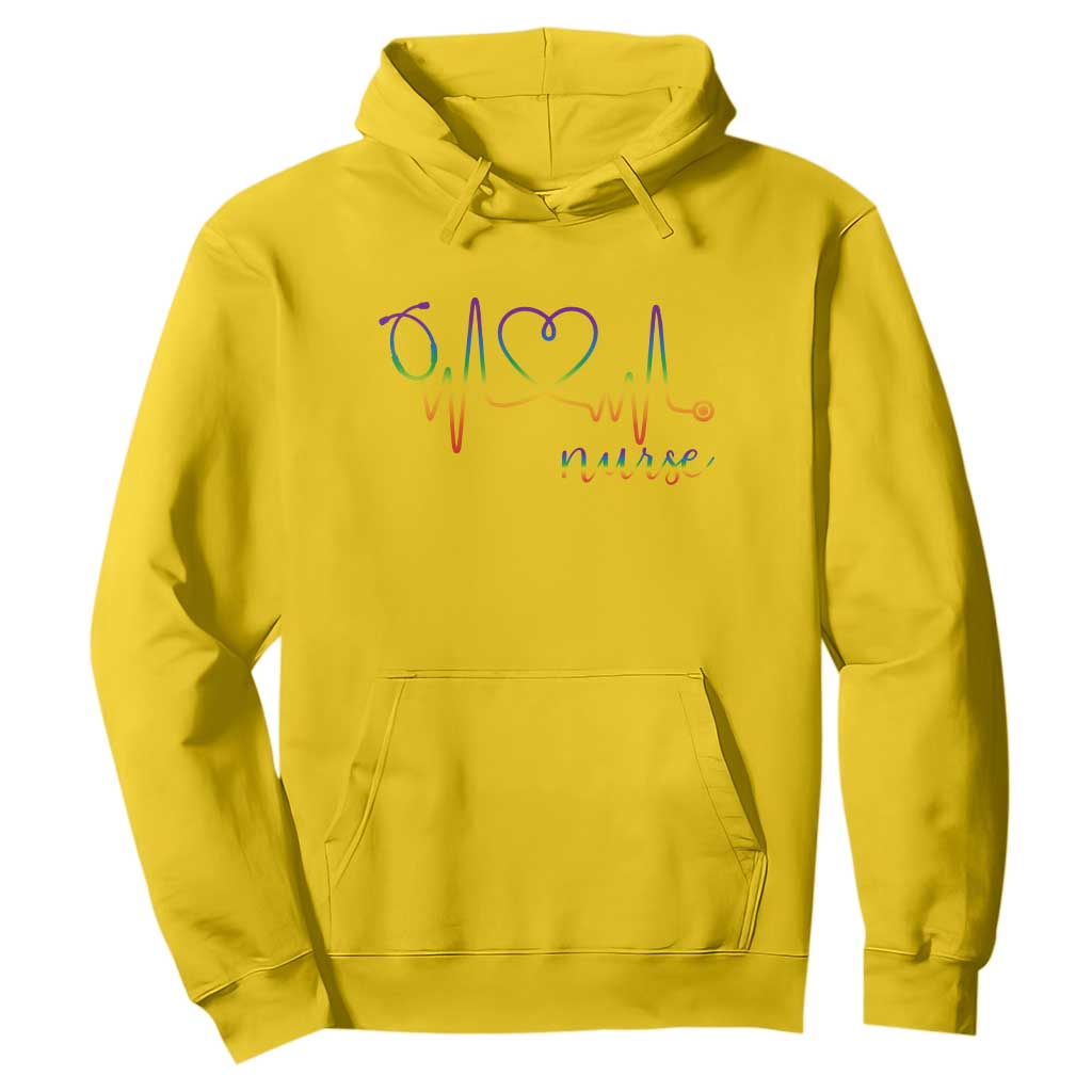 Nurse Heartbeat Rainbow Heart LGBTQ Pride Hoodie Medical Professional Support TS12 Daisy Print Your Wear