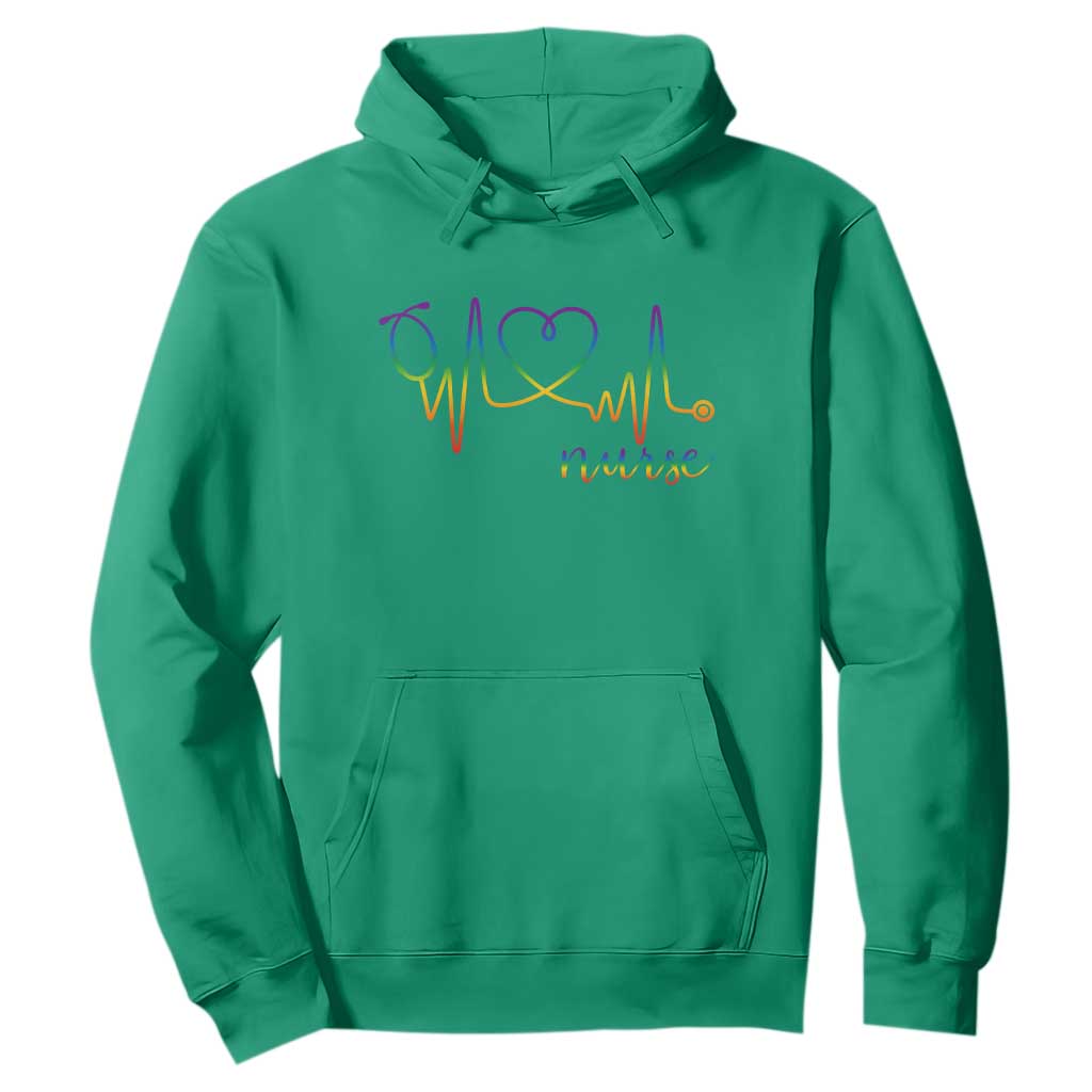 Nurse Heartbeat Rainbow Heart LGBTQ Pride Hoodie Medical Professional Support TS12 Irish Green Print Your Wear