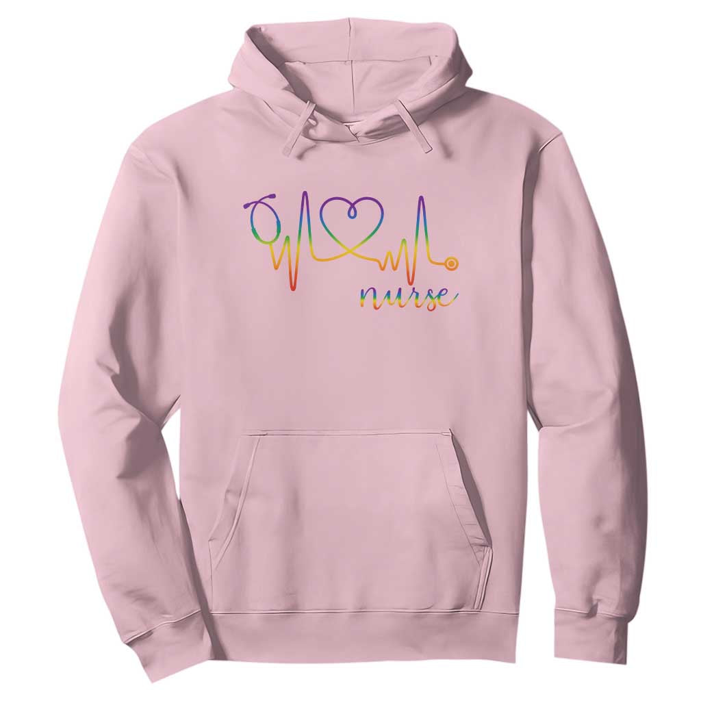 Nurse Heartbeat Rainbow Heart LGBTQ Pride Hoodie Medical Professional Support TS12 Light Pink Print Your Wear