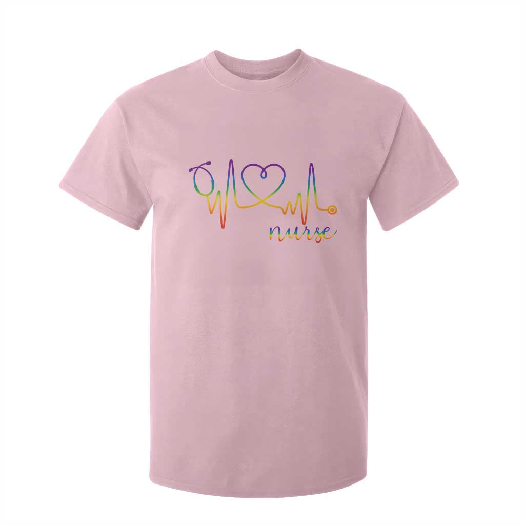 Nurse Heartbeat Rainbow Heart LGBTQ Pride T Shirt For Kid Medical Professional Support TS12 Light Pink Print Your Wear