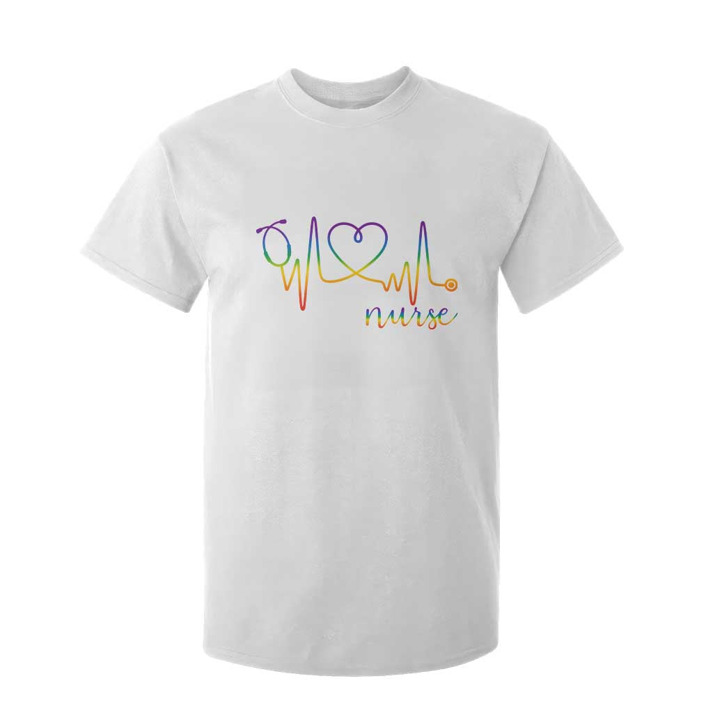 Nurse Heartbeat Rainbow Heart LGBTQ Pride T Shirt For Kid Medical Professional Support TS12 White Print Your Wear