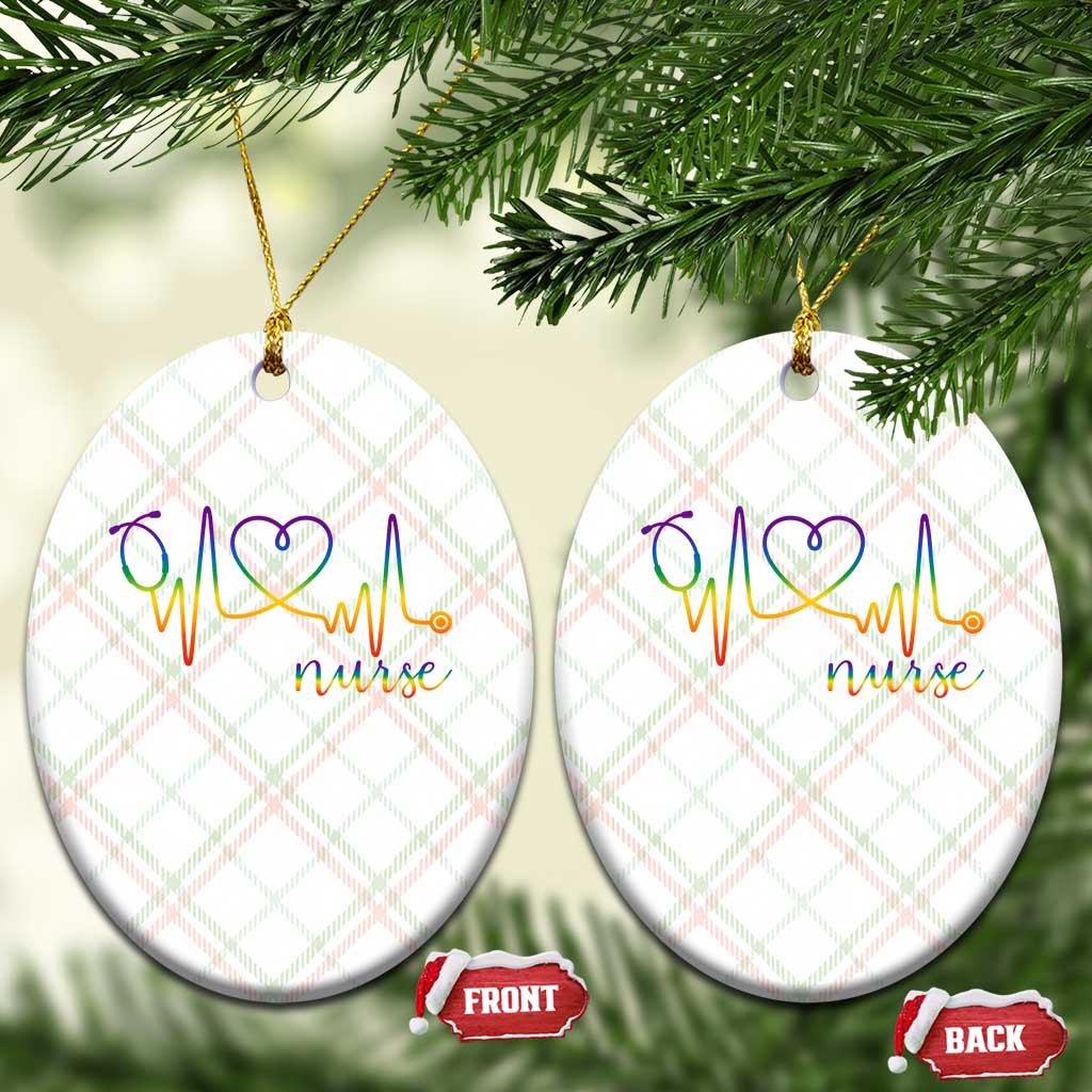 Nurse Heartbeat Rainbow Heart LGBTQ Pride Ceramic Ornament Medical Professional Support TS12 Print Your Wear