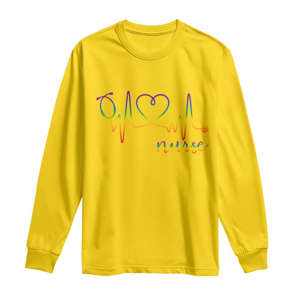 Nurse Heartbeat Rainbow Heart LGBTQ Pride Long Sleeve Shirt Medical Professional Support TS12 Daisy Print Your Wear
