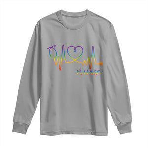 Nurse Heartbeat Rainbow Heart LGBTQ Pride Long Sleeve Shirt Medical Professional Support TS12 Sport Gray Print Your Wear
