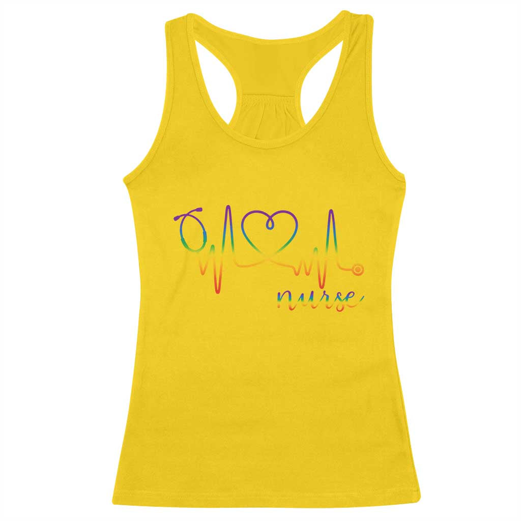 Nurse Heartbeat Rainbow Heart LGBTQ Pride Racerback Tank Top Medical Professional Support TS12 Daisy Print Your Wear