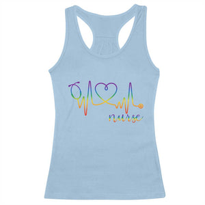 Nurse Heartbeat Rainbow Heart LGBTQ Pride Racerback Tank Top Medical Professional Support TS12 Light Blue Print Your Wear