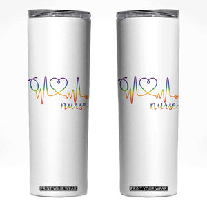 Nurse Heartbeat Rainbow Heart LGBTQ Pride Skinny Tumbler Medical Professional Support TS12 White Print Your Wear