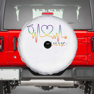 Nurse Heartbeat Rainbow Heart LGBTQ Pride Spare Tire Cover Medical Professional Support TS12 White Print Your Wear