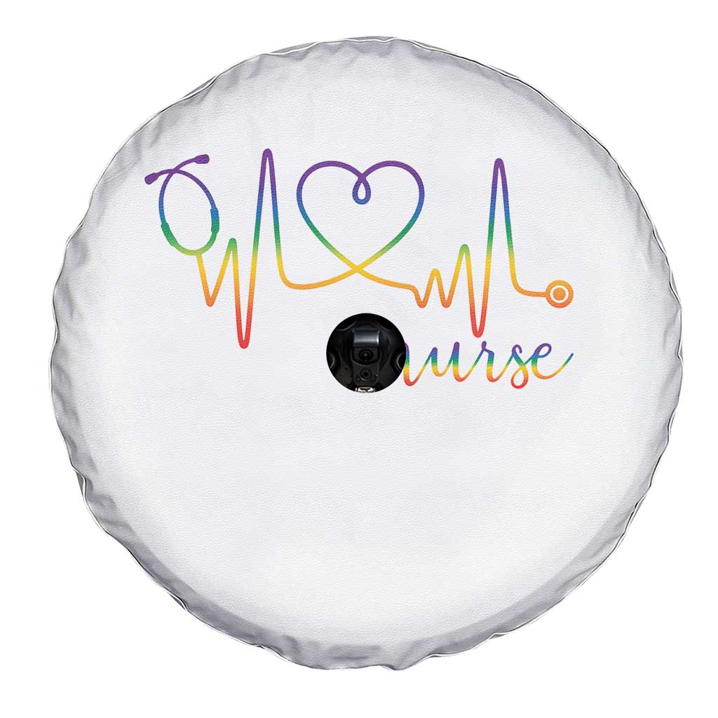 Nurse Heartbeat Rainbow Heart LGBTQ Pride Spare Tire Cover Medical Professional Support TS12 Print Your Wear