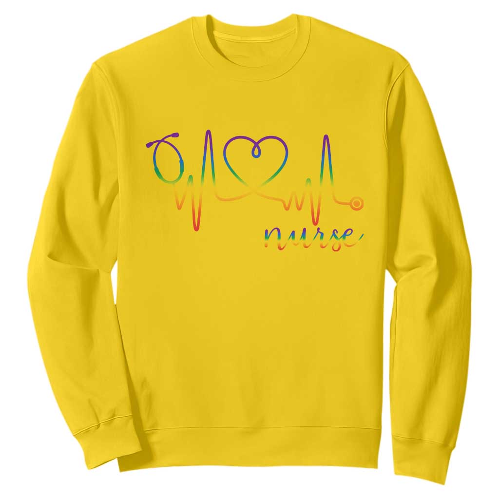 Nurse Heartbeat Rainbow Heart LGBTQ Pride Sweatshirt Medical Professional Support TS12 Daisy Print Your Wear