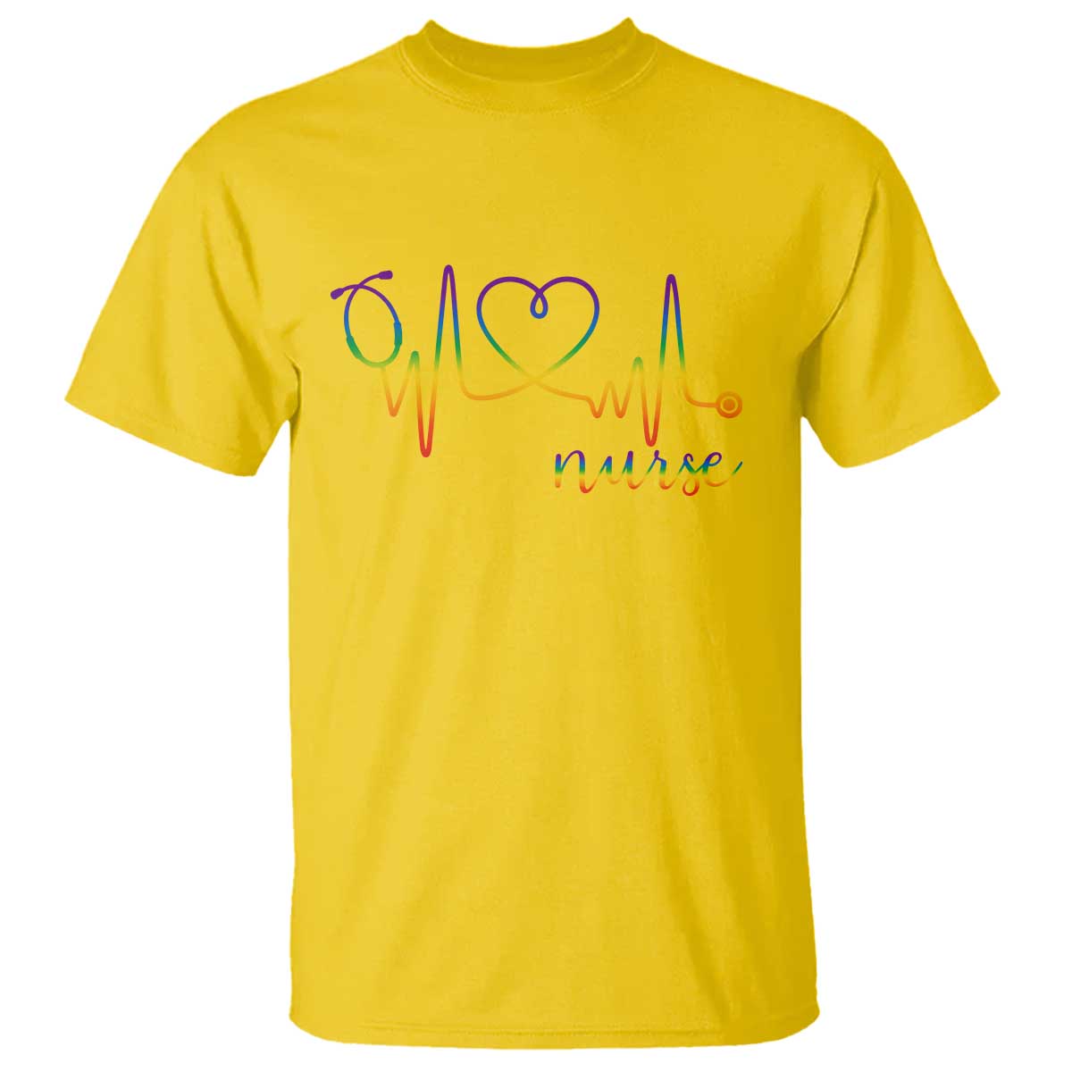 Nurse Heartbeat Rainbow Heart LGBTQ Pride T Shirt Medical Professional Support TS12 Daisy Print Your Wear