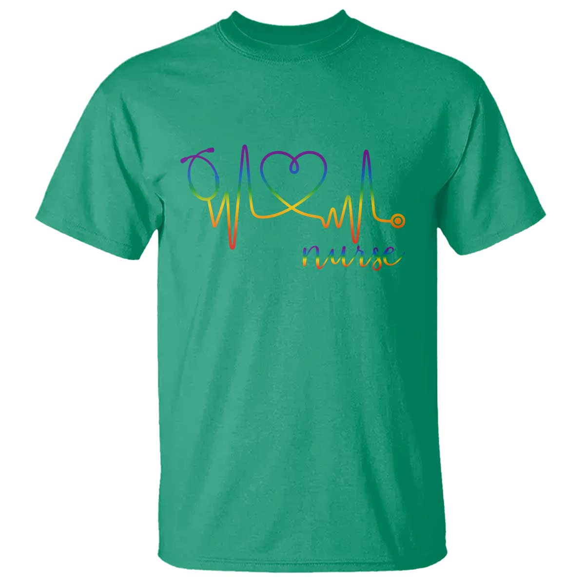 Nurse Heartbeat Rainbow Heart LGBTQ Pride T Shirt Medical Professional Support TS12 Irish Green Print Your Wear