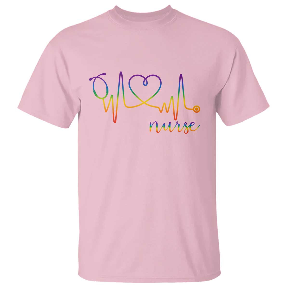Nurse Heartbeat Rainbow Heart LGBTQ Pride T Shirt Medical Professional Support TS12 Light Pink Print Your Wear