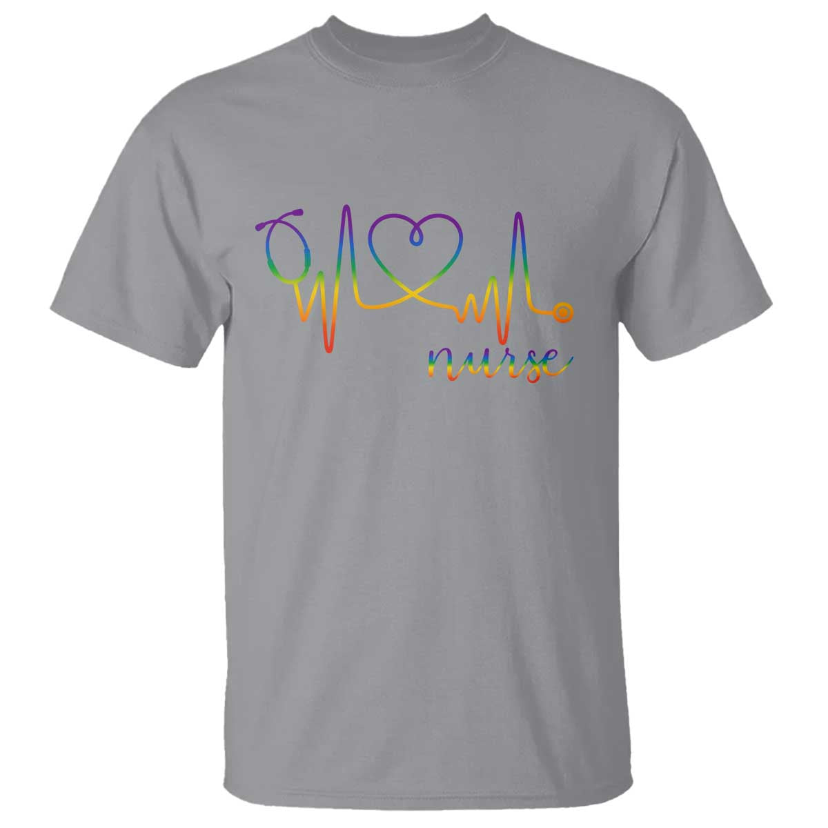 Nurse Heartbeat Rainbow Heart LGBTQ Pride T Shirt Medical Professional Support TS12 Sport Gray Print Your Wear