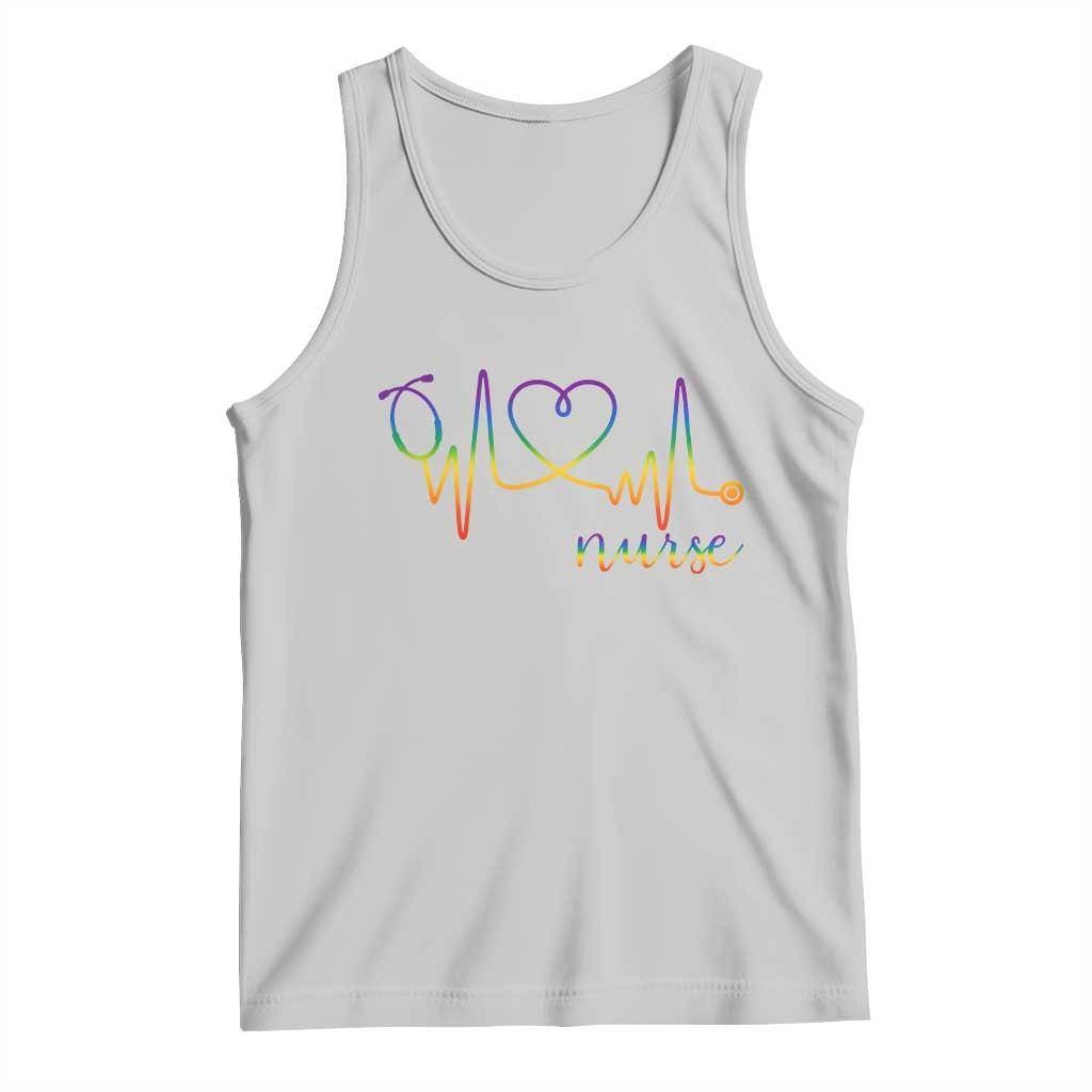 Nurse Heartbeat Rainbow Heart LGBTQ Pride Tank Top Medical Professional Support TS12 Ash Print Your Wear