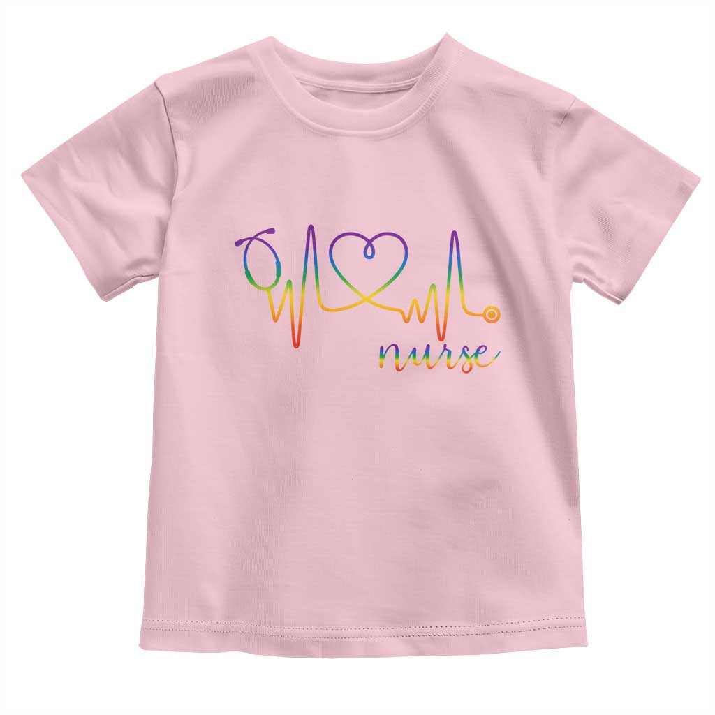Nurse Heartbeat Rainbow Heart LGBTQ Pride Toddler T Shirt Medical Professional Support TS12 Light Pink Print Your Wear