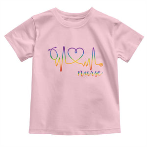 Nurse Heartbeat Rainbow Heart LGBTQ Pride Toddler T Shirt Medical Professional Support TS12 Light Pink Print Your Wear