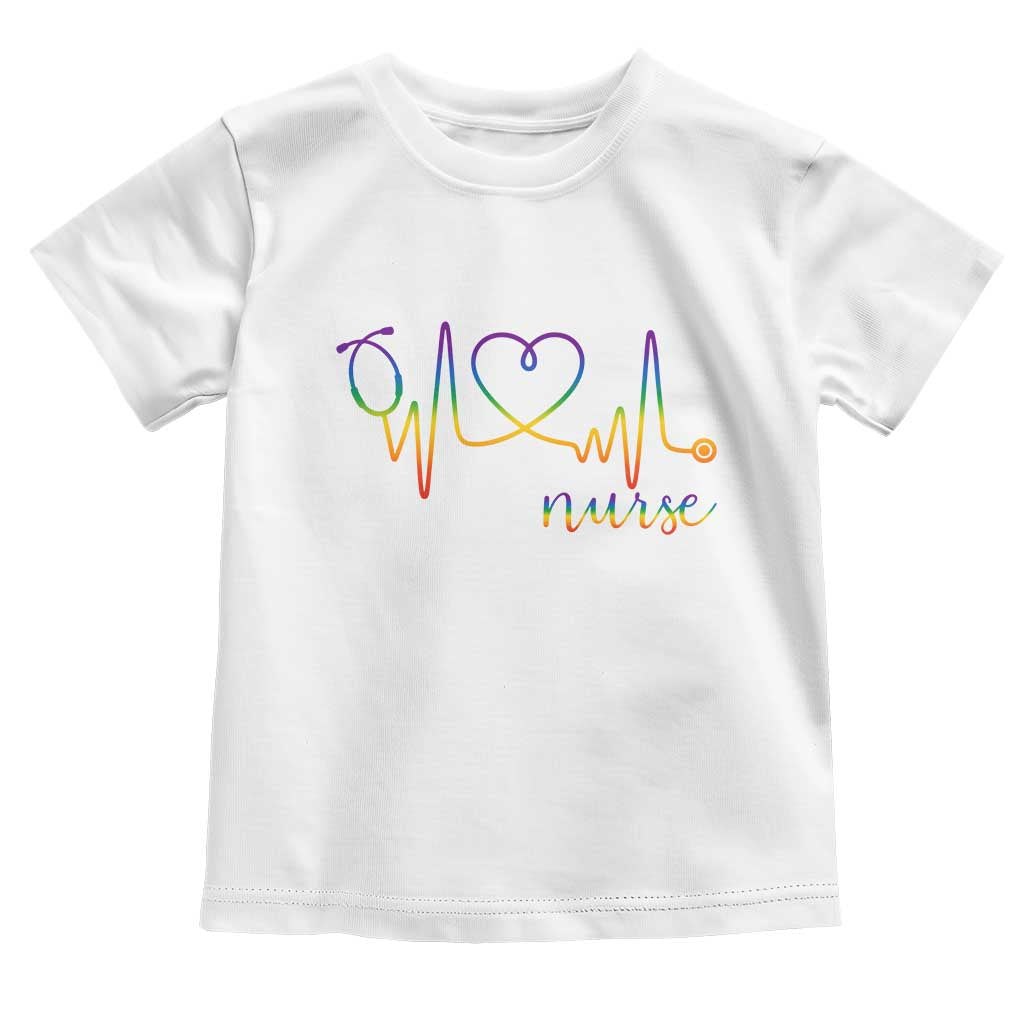 Nurse Heartbeat Rainbow Heart LGBTQ Pride Toddler T Shirt Medical Professional Support