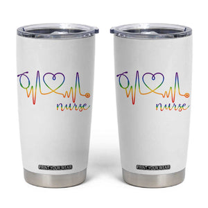 Nurse Heartbeat Rainbow Heart LGBTQ Pride Tumbler Cup Medical Professional Support TS12 White Print Your Wear