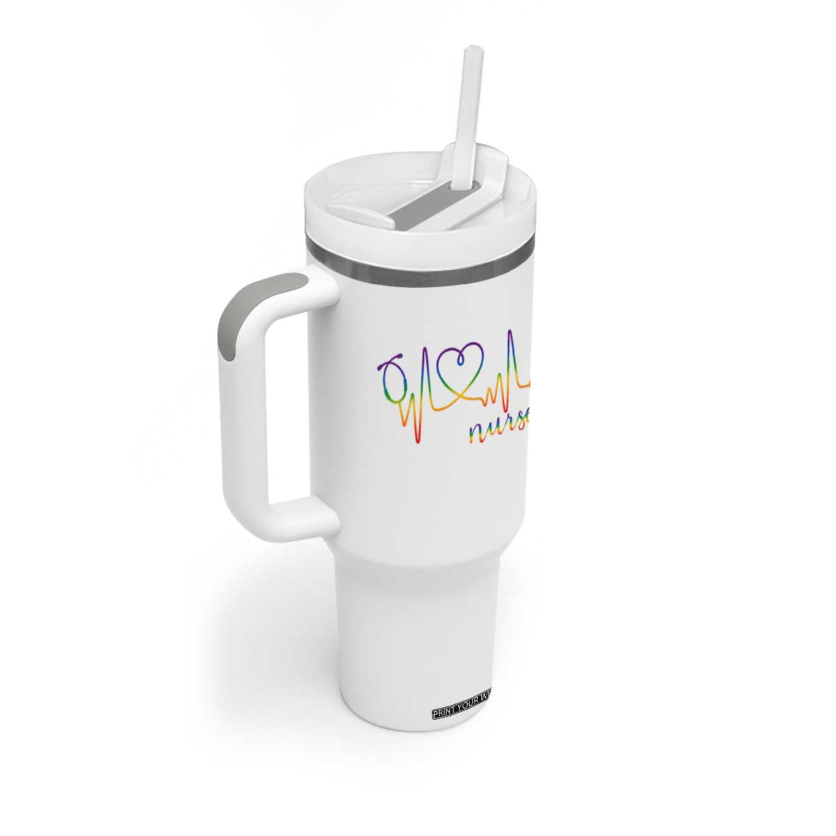 Nurse Heartbeat Rainbow Heart LGBTQ Pride Tumbler With Handle Medical Professional Support TS12 Print Your Wear