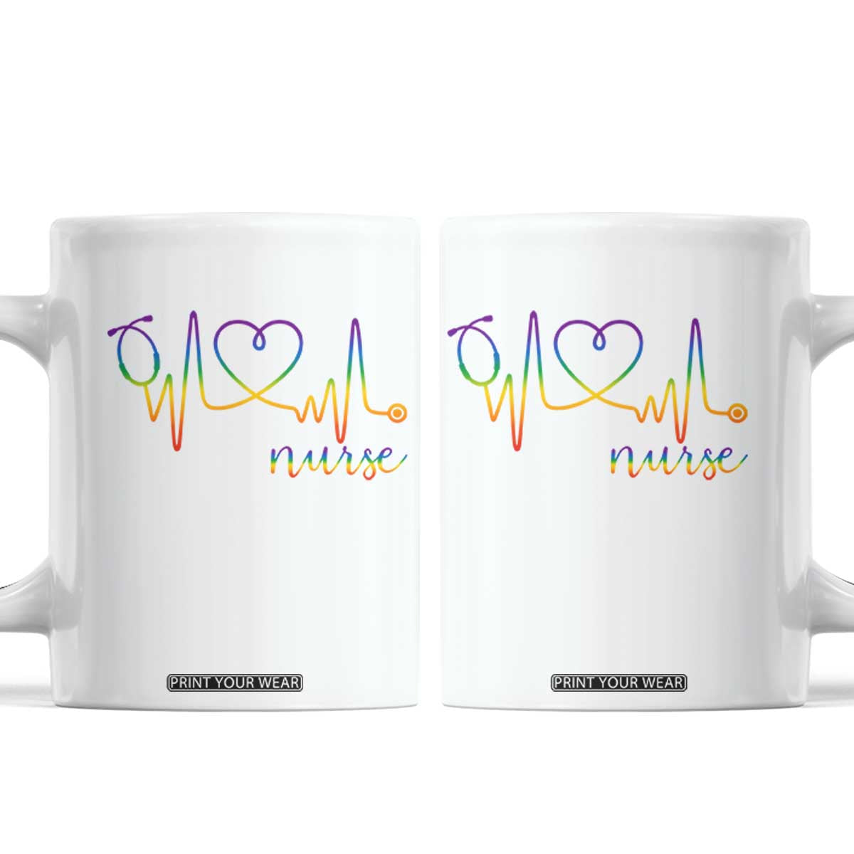 Nurse Heartbeat Rainbow Heart LGBTQ Pride Coffee Mug Medical Professional Support