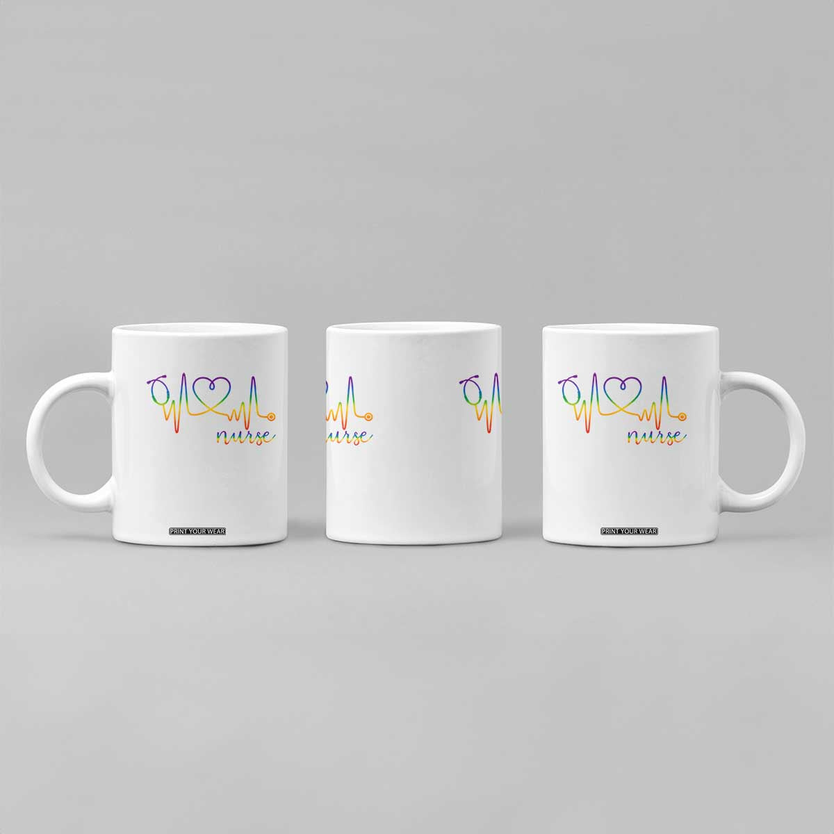 Nurse Heartbeat Rainbow Heart LGBTQ Pride Coffee Mug Medical Professional Support TS12 Print Your Wear